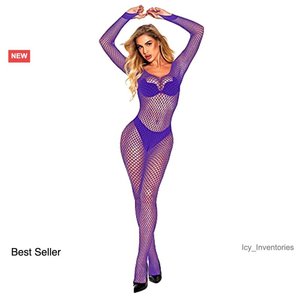 Fishnet Mesh Bodysuit One Piece Lingerie Sexy Tights Nightwear Jumpsuit - Picture 2 of 6